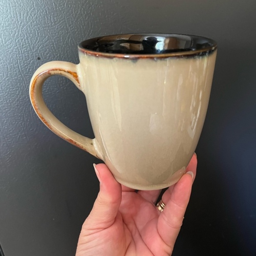 Pfaltzgraff Taos Cream/Tan and Black Ceramic Mugs 12 oz. Set of Two - Picture 3 of 12